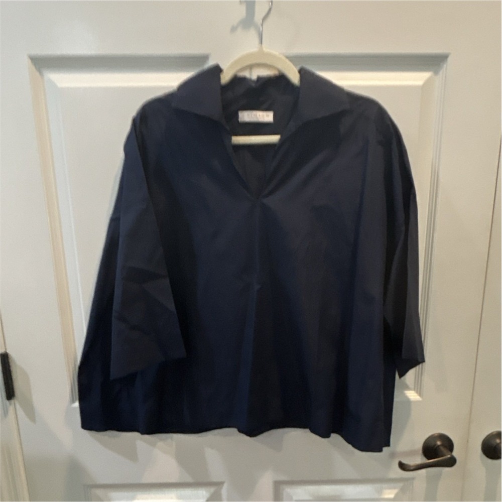 NWOT Crimson Designer British Blue Cotton V-Neck Pullover Capri Shirt One Size